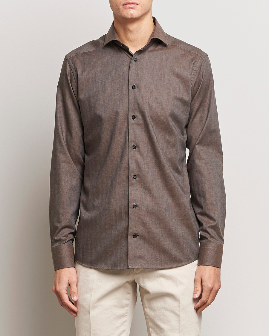 Mies | Kauluspaidat | Eton | Slim Fit Wrinkle Free Flannel Shirt Dark Brown