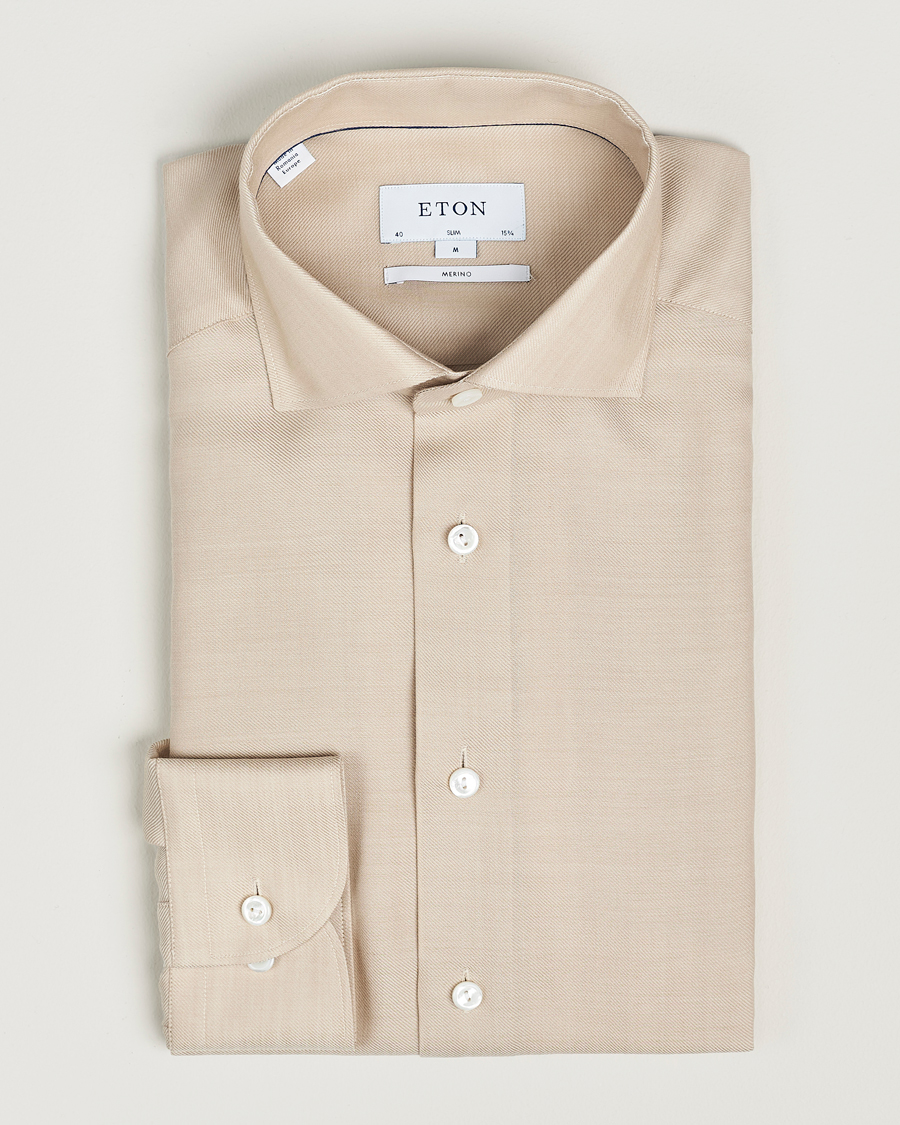 Mies | Kauluspaidat | Eton | Slim Fit Merino Shirt Beige