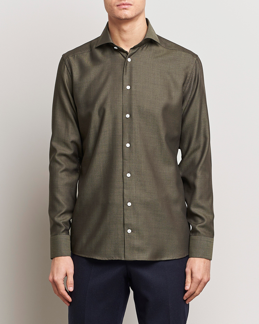 Mies | Kauluspaidat | Eton | Slim Fit Merino Shirt Dark Brown