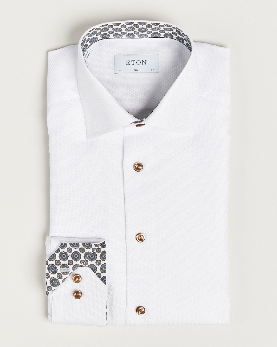 Mies | Bisnespaidat | Eton | Slim Fit Royal Dobby Contrast Shirt White