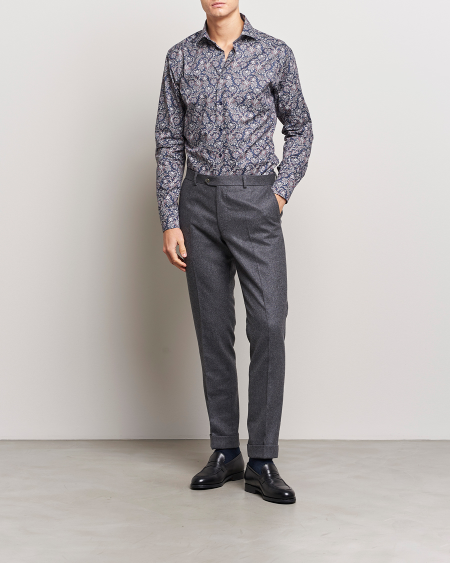 Mies | Kauluspaidat | Eton | Slim Fit Signature Twill Printed Shirt Navy Blue