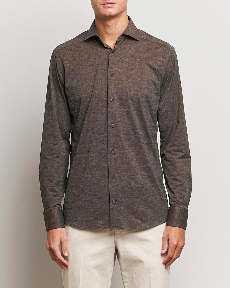 Mies |  | Eton | Slim Fit Four Way Stretch Shirt Brown Melange