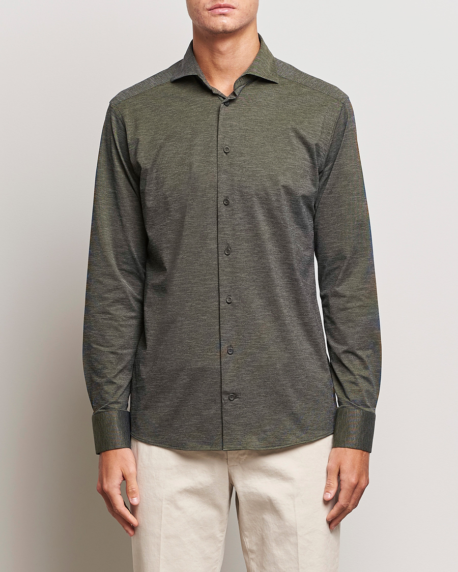 Mies |  | Eton | Slim Fit Four Way Stretch Shirt Dark Green