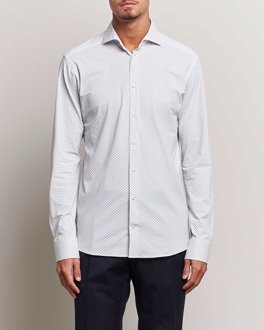 Mies |  | Eton | Slim Fit Four Way Stretch Printed Shirt Beige