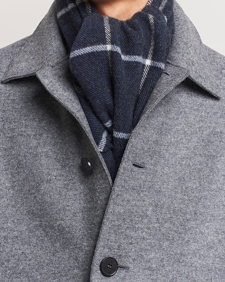 Mies | Kaulaliinat | Eton | Checked Wool Scarf Navy Blue