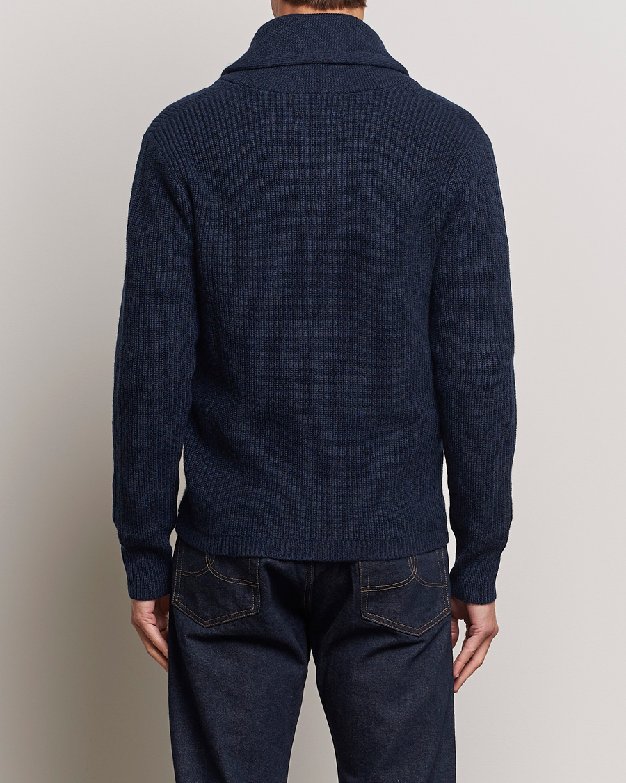 Mies | Puserot | RRL | Recycled Cashmere Shawl Cardigan Navy Heather