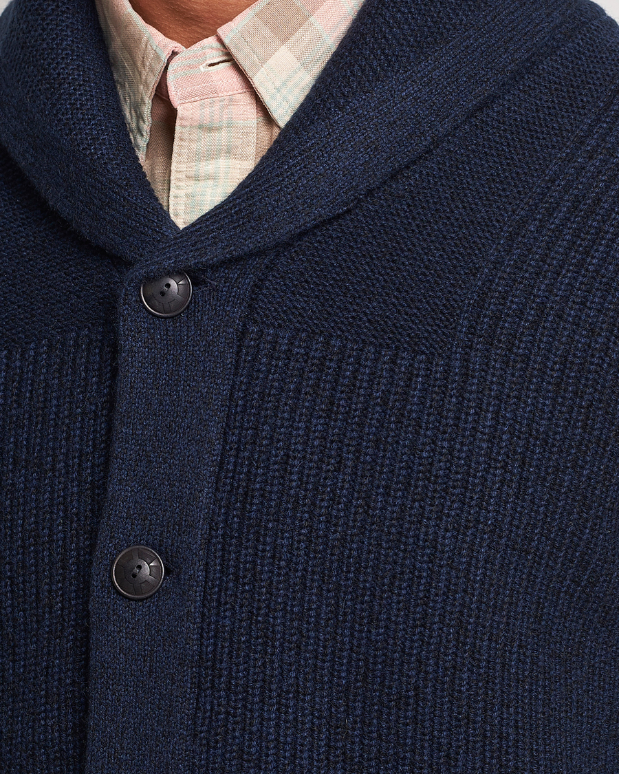 Mies | Puserot | RRL | Recycled Cashmere Shawl Cardigan Navy Heather