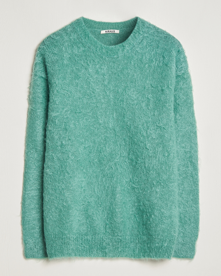 Mies | Puserot | Auralee | Brushed Mohair Pullover Jade Green