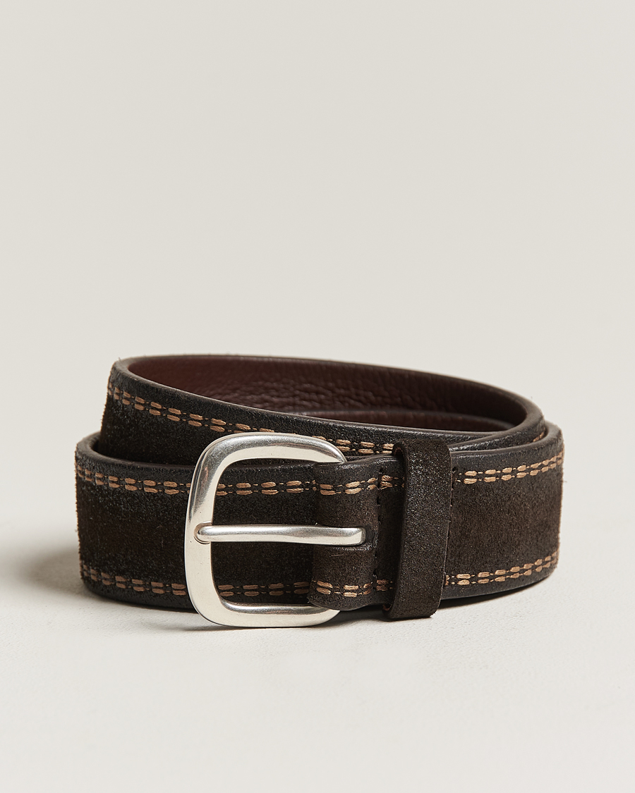 Mies | Orciani Suede Stitched Belt 3,5 cm Dark Brown | Orciani | Suede Stitched Belt 3,5 cm Dark Brown