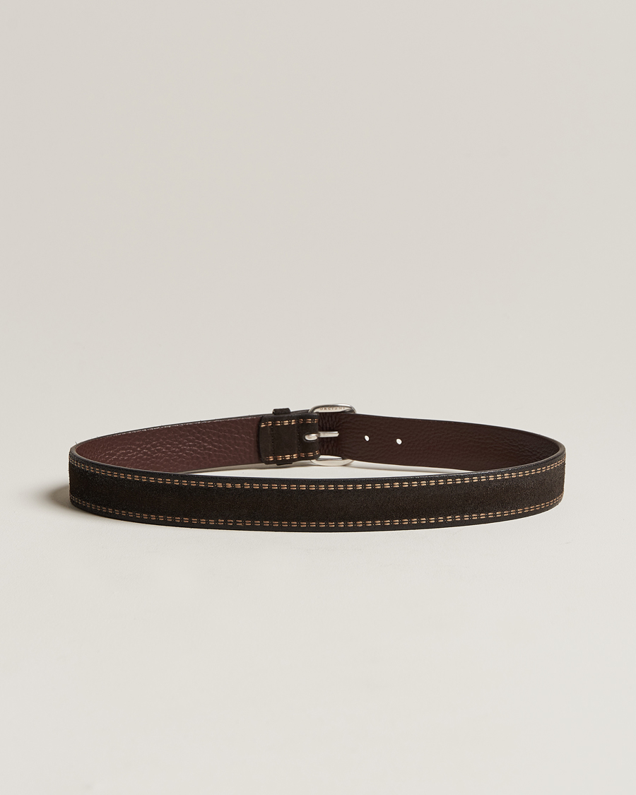 Mies | Orciani Suede Stitched Belt 3,5 cm Dark Brown | Orciani | Suede Stitched Belt 3,5 cm Dark Brown