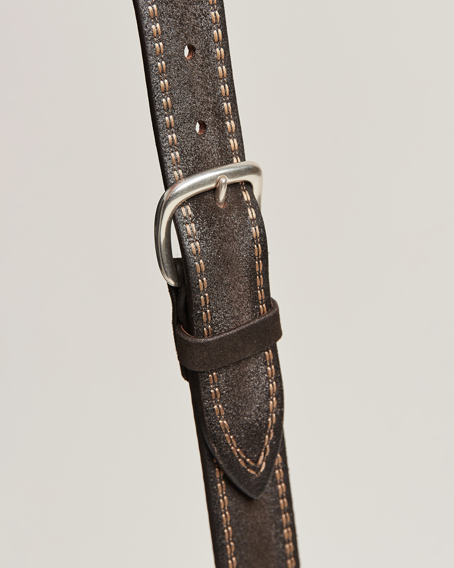 Mies | Orciani Suede Stitched Belt 3,5 cm Dark Brown | Orciani | Suede Stitched Belt 3,5 cm Dark Brown