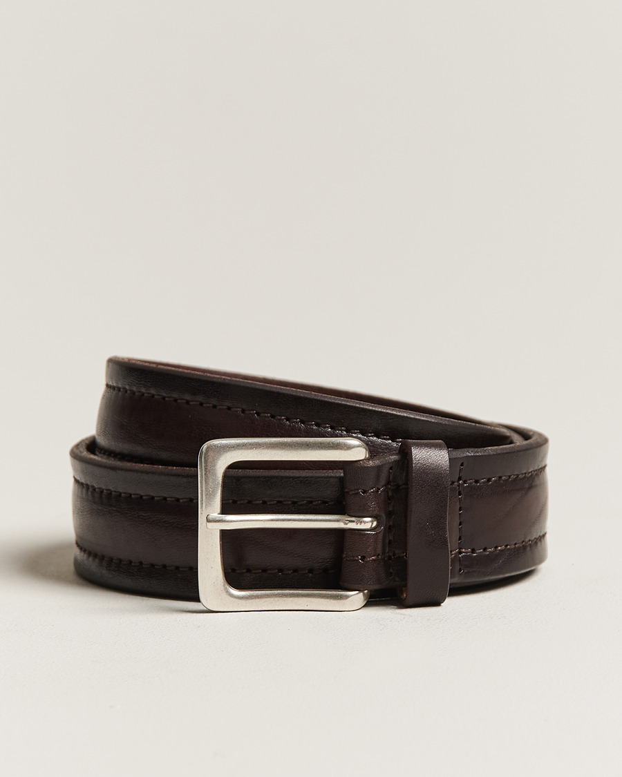 Mies | Orciani Vachetta Stitched Belt 3,5 cm Dark Brown | Orciani | Vachetta Stitched Belt 3,5 cm Dark Brown