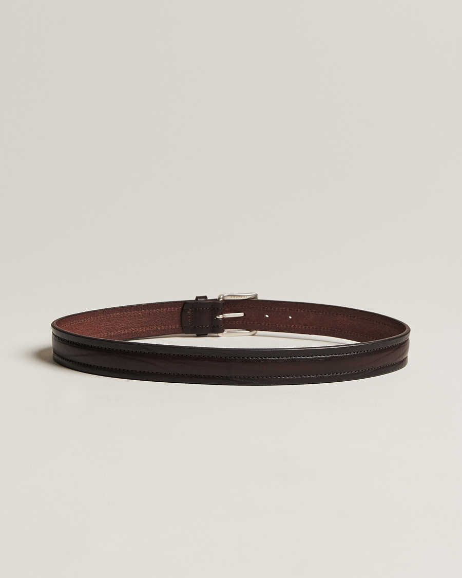 Mies | Orciani Vachetta Stitched Belt 3,5 cm Dark Brown | Orciani | Vachetta Stitched Belt 3,5 cm Dark Brown