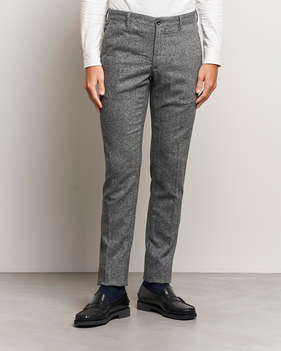 Mies | Housut | Incotex | Slim Fit Washed Wool/Silk Slacks Grey Melange