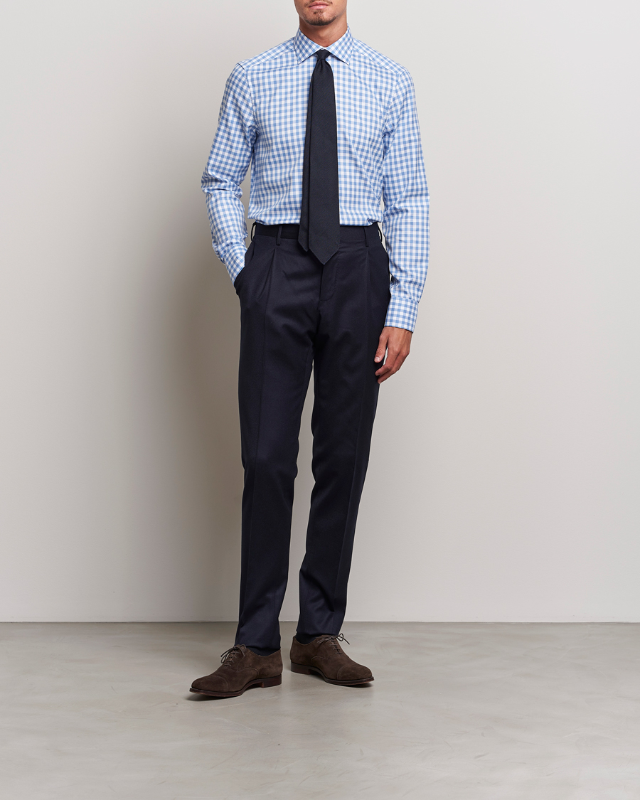 Mies | Kauluspaidat | Stenströms | Slimline Check Cut Away Shirt Light Blue
