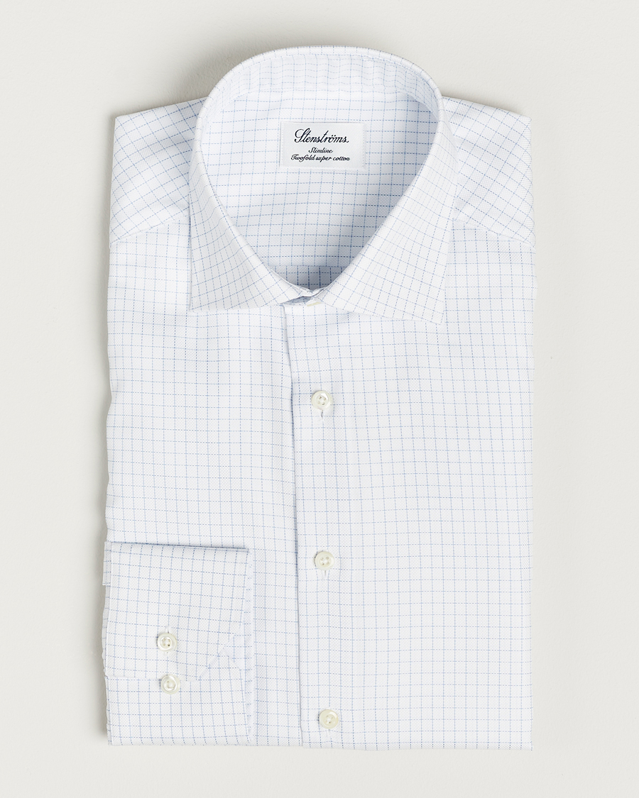 Mies | Kauluspaidat | Stenströms | Slimline Thin Check Cut Away Shirt White