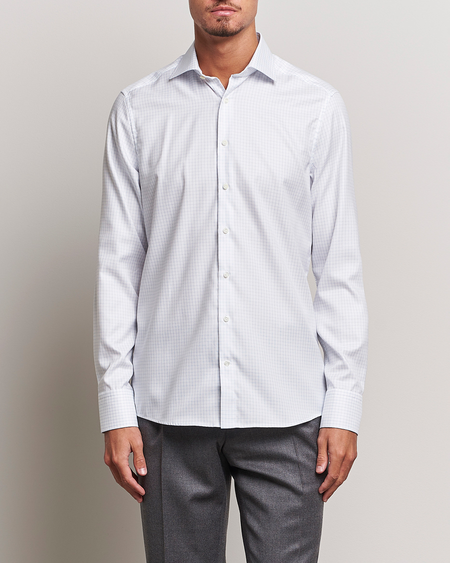 Mies | Kauluspaidat | Stenströms | Slimline Thin Check Cut Away Shirt White