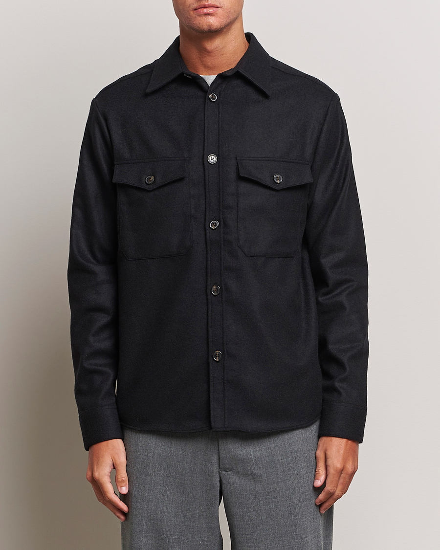 Mies | Paitatakit | J.Lindeberg | Flat Wool Overshirt Black