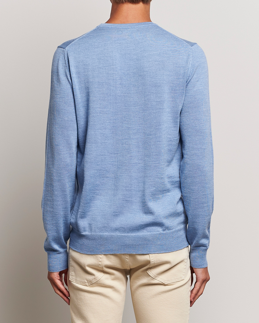 Mies | Puserot | J.Lindeberg | Lyle True Merino Crew Neck Pullover Washed Denim Blue