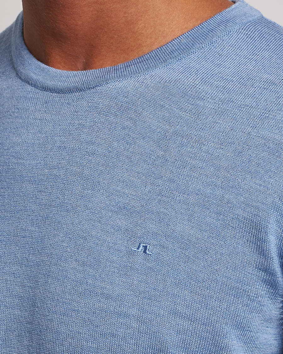 Mies | Puserot | J.Lindeberg | Lyle True Merino Crew Neck Pullover Washed Denim Blue