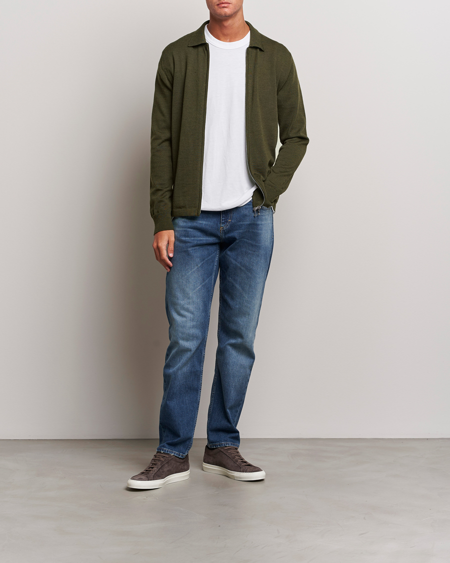 Mies | Puserot | J.Lindeberg | Nyle True Merino Zip Cardigan Forest Green