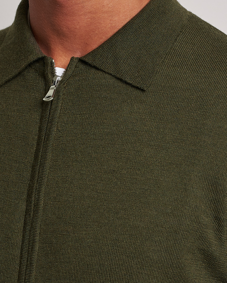 Mies | Puserot | J.Lindeberg | Nyle True Merino Zip Cardigan Forest Green
