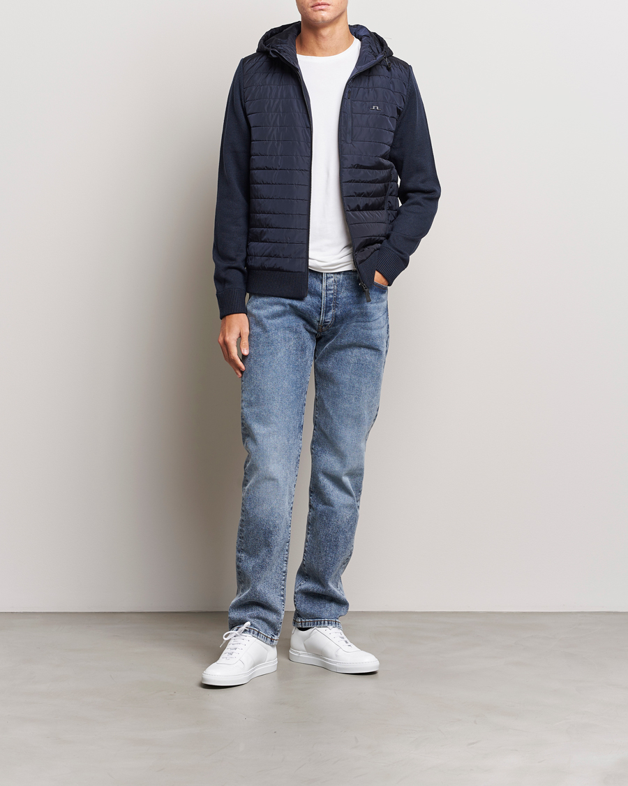 Mies | Puserot | J.Lindeberg | Pierre Knitted Hybrid Full Zip Hood Navy