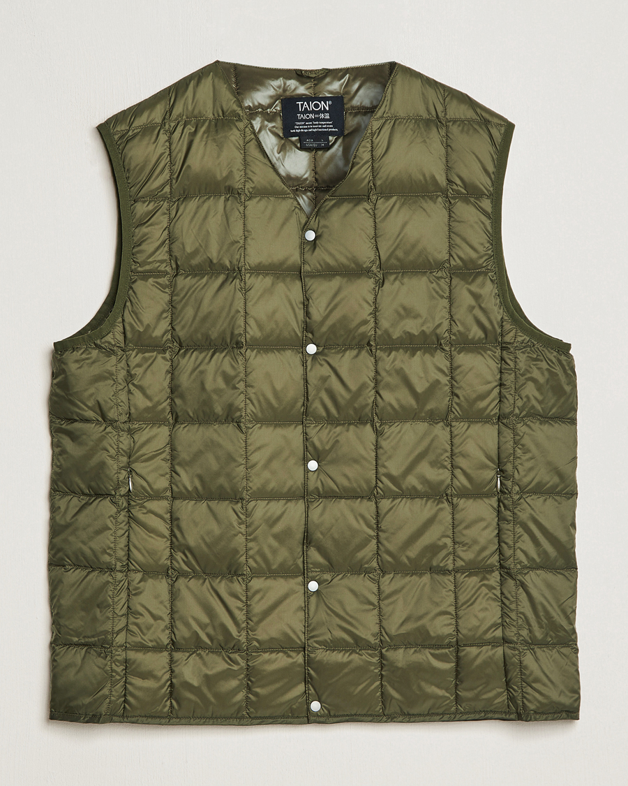 Mies | Takit | TAION | V-Neck Lightweight Down Vest Dark Olive
