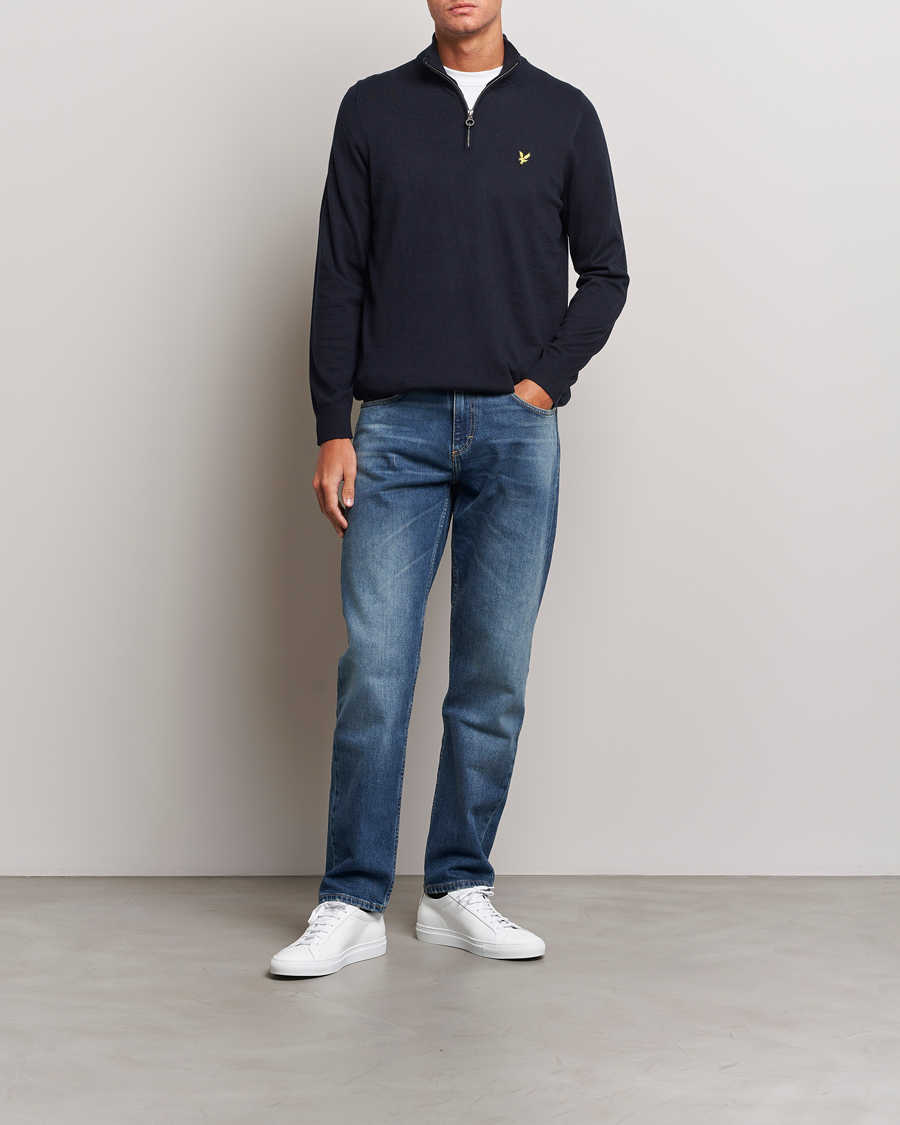 Mies | Puserot | Lyle & Scott | Cotton/Merino Half Zip Dark Navy
