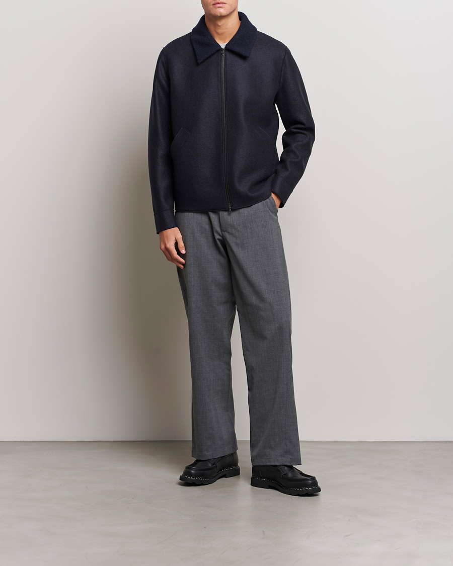 Mies | Takit | Harris Wharf London | Pressed Wool Boucle Golf Jacket Navy