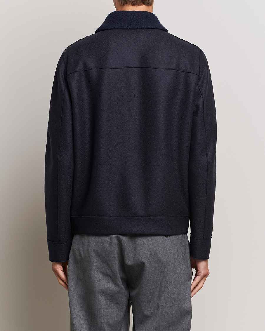 Mies | Takit | Harris Wharf London | Pressed Wool Boucle Golf Jacket Navy
