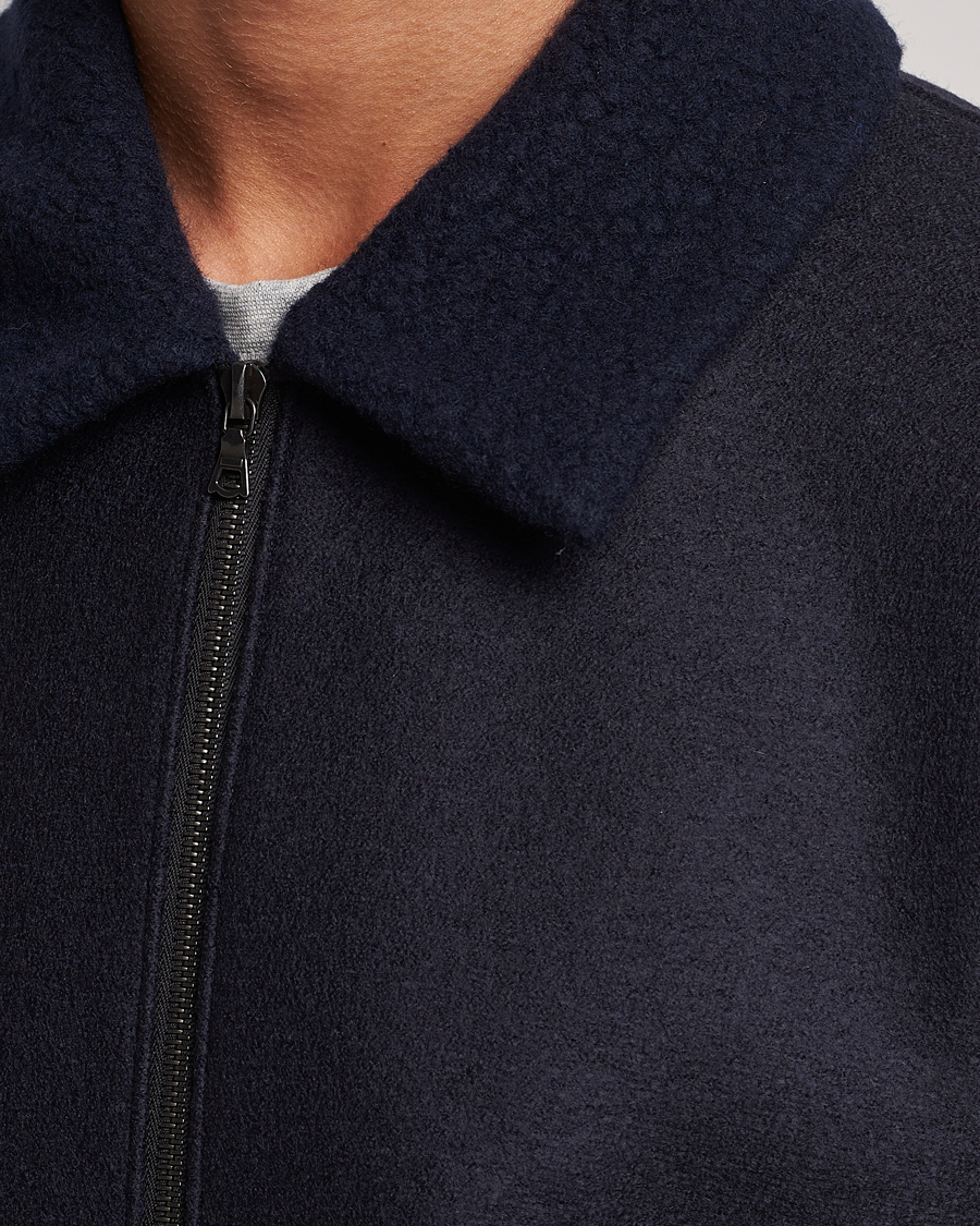 Mies | Takit | Harris Wharf London | Pressed Wool Boucle Golf Jacket Navy