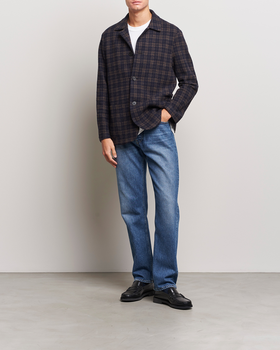 Mies | Pikkutakit | Harris Wharf London | Dropped Shoulder Checked Jacket Navy/Brown
