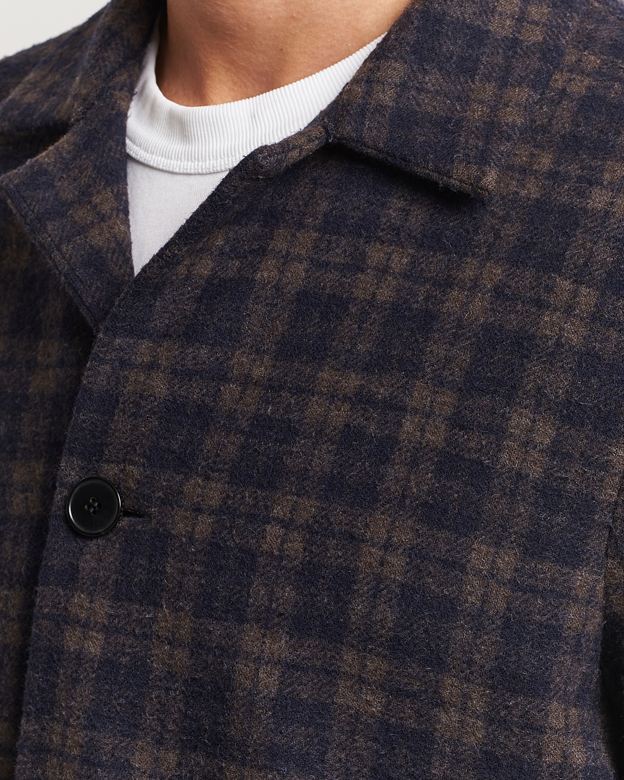 Mies | Pikkutakit | Harris Wharf London | Dropped Shoulder Checked Jacket Navy/Brown