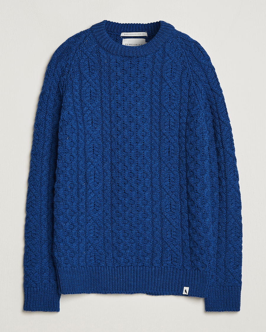 Mies | Puserot | Peregrine | Hudson Wool Aran Knitted Jumper Cobalt