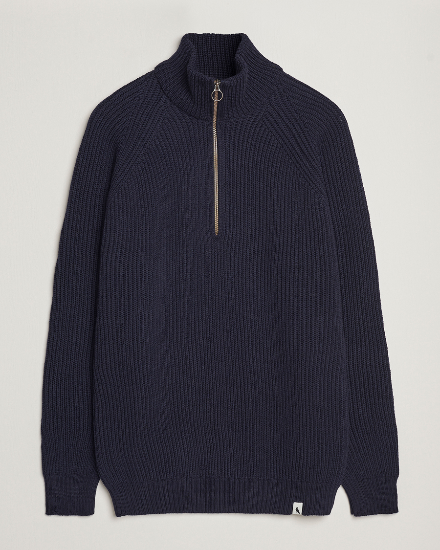Mies | Puserot | Peregrine | Ford Knitted Wool Half Zip Navy