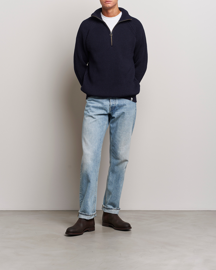 Mies | Puserot | Peregrine | Ford Knitted Wool Half Zip Navy