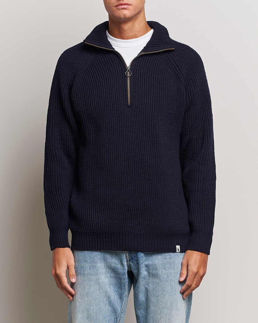 Mies |  | Peregrine | Ford Knitted Wool Half Zip Navy