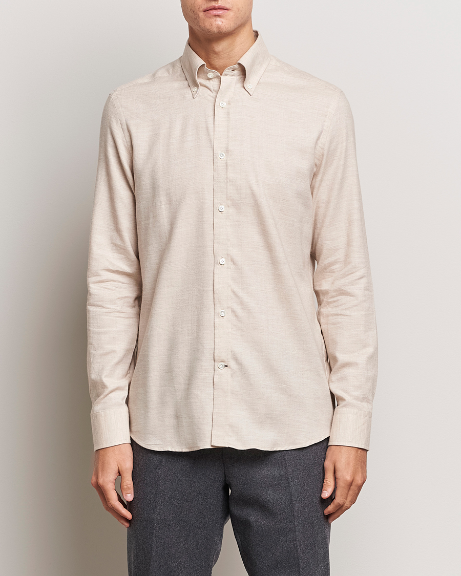 Mies |  | Morris Heritage | Herringbone Brushed Cotton Shirt Khaki