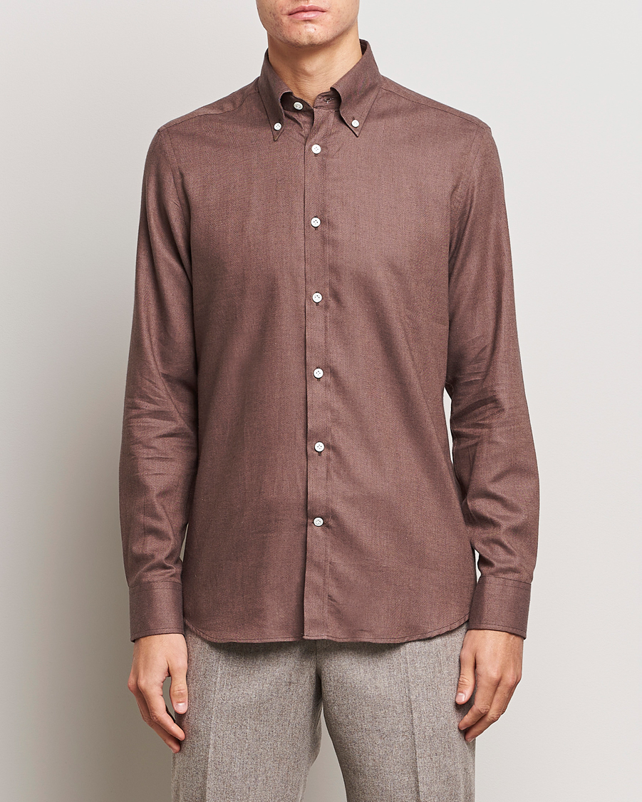Mies | Kauluspaidat | Morris Heritage | Herringbone Brushed Cotton Shirt Brown