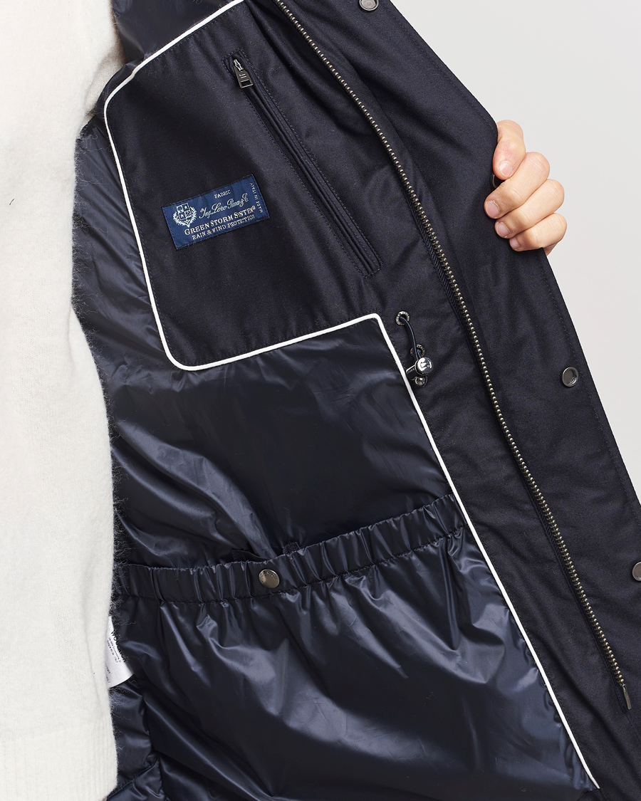 Mies | Takit | Woolrich | Luxe Loro Piana Long Parka Melton Blue