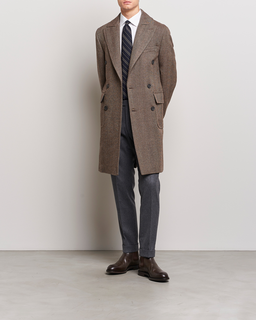 Mies | Takit | Oscar Jacobson | Polo Wool Herringbone Coat Brown