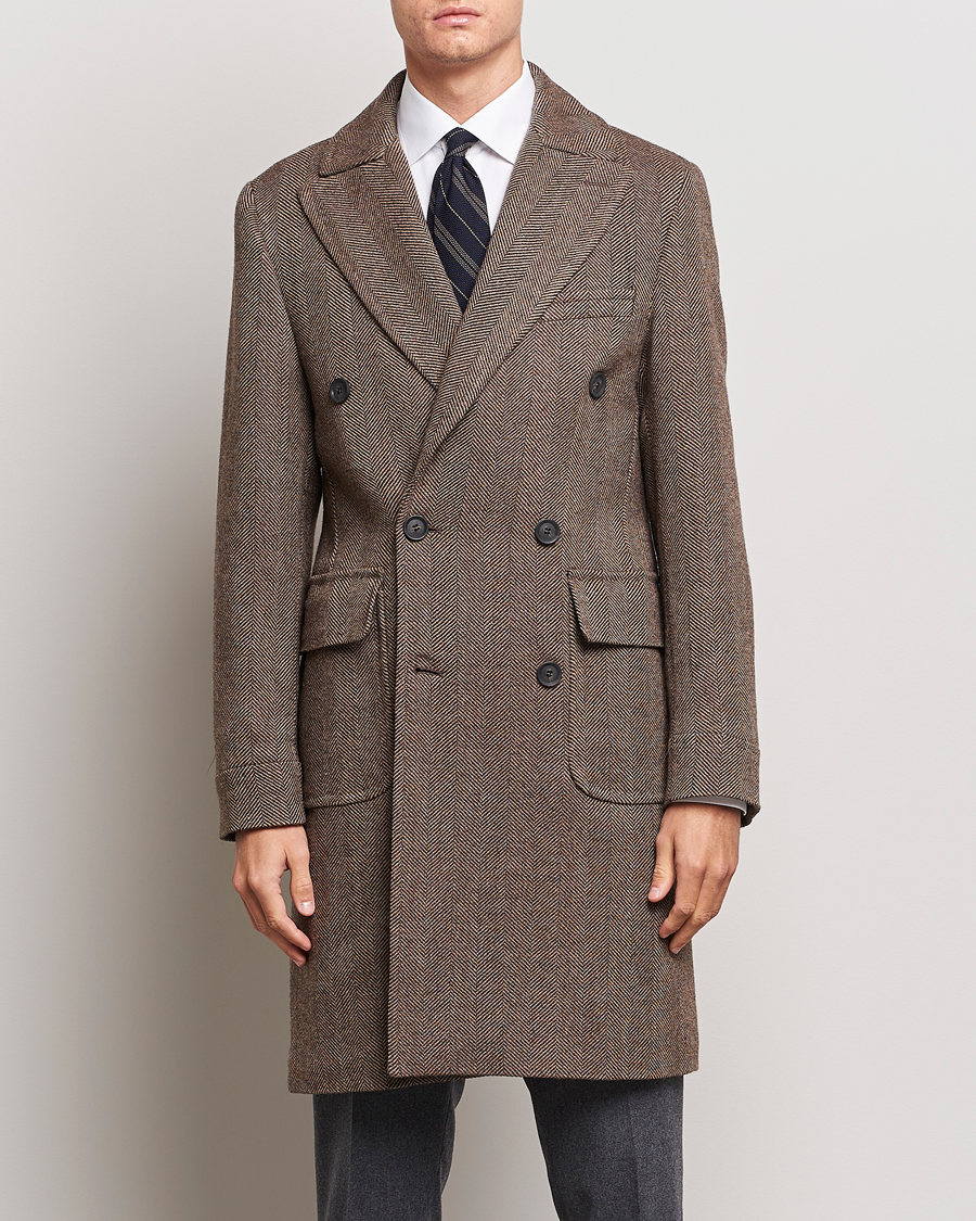 Mies |  | Oscar Jacobson | Polo Wool Herringbone Coat Brown