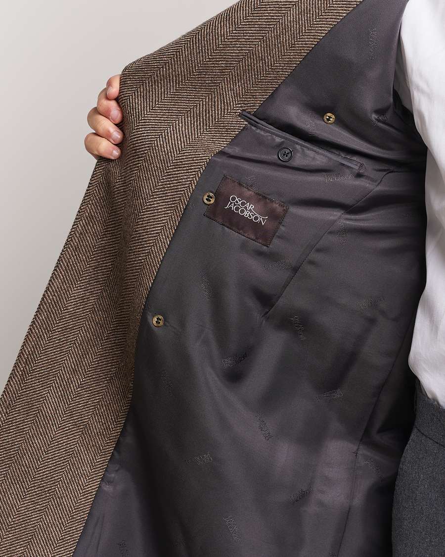 Mies | Takit | Oscar Jacobson | Polo Wool Herringbone Coat Brown