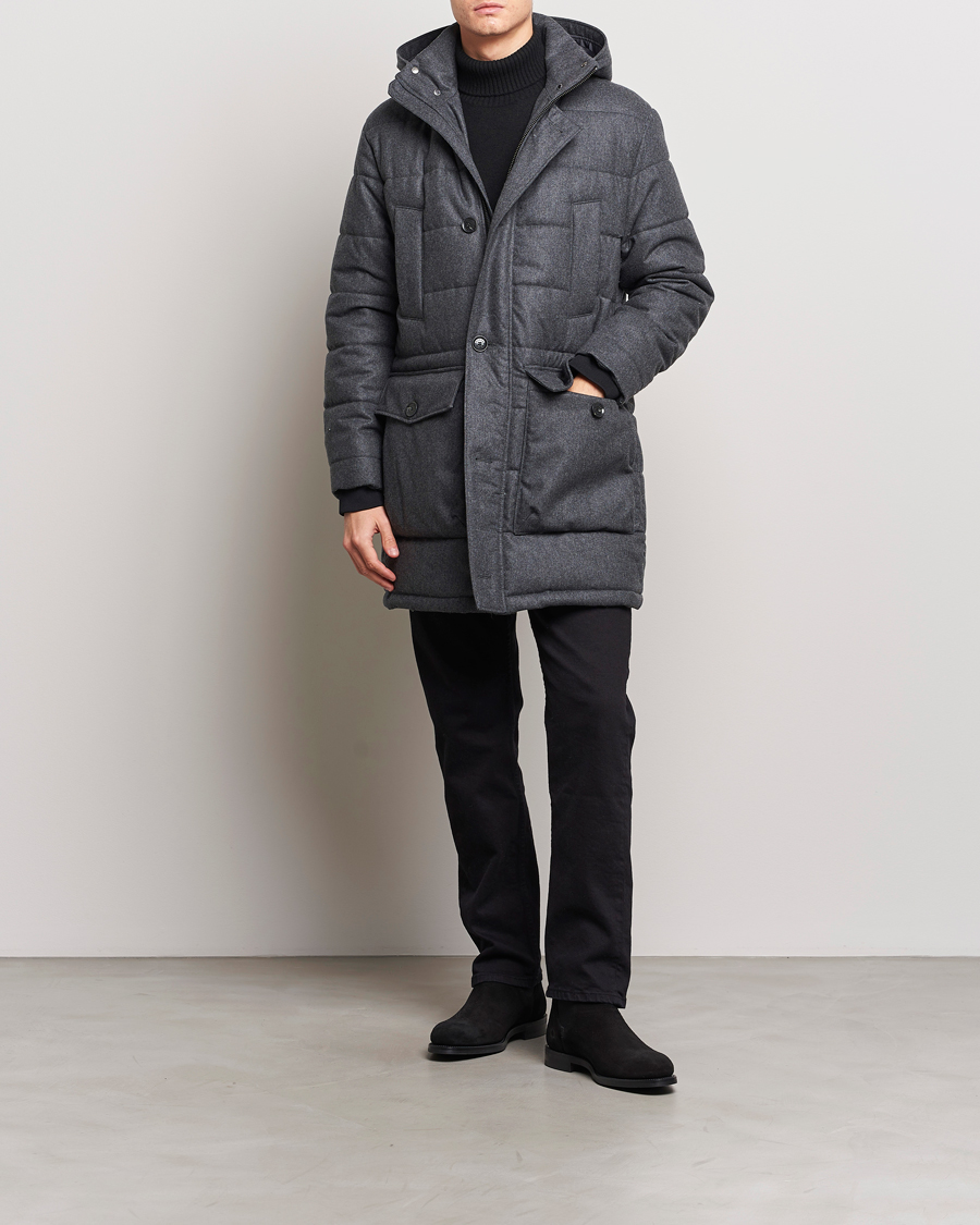 Mies | Takit | Oscar Jacobson | Stormar Padded Wool Parka Grey Melange