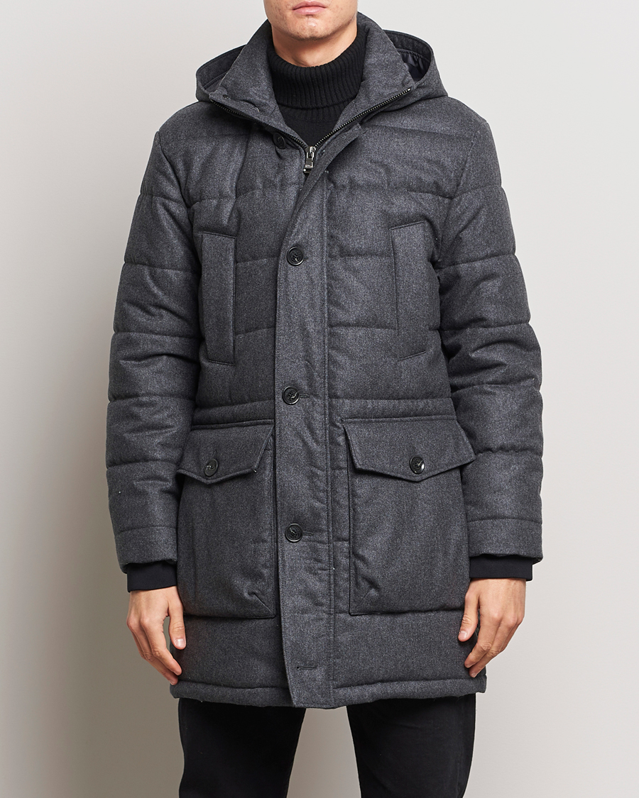 Mies | Takit | Oscar Jacobson | Stormar Padded Wool Parka Grey Melange