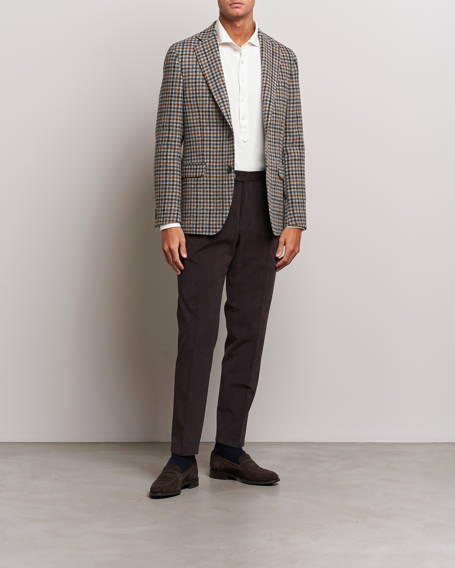 Mies | Pikkutakit | Oscar Jacobson | Fogerty Soft Small Checked Wool Blazer Blue/Brown