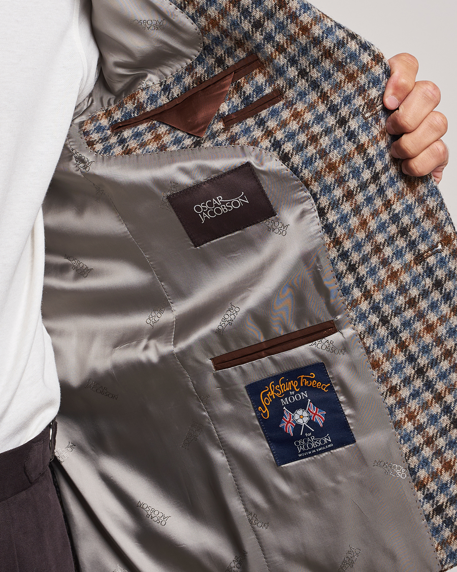 Mies | Pikkutakit | Oscar Jacobson | Fogerty Soft Small Checked Wool Blazer Blue/Brown