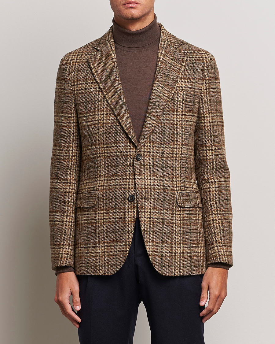 Mies | Tweed-pikkutakit | Oscar Jacobson | Fogerty Soft Checked Wool Blazer Brown
