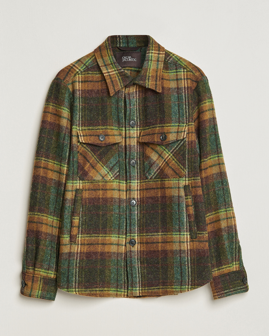 Mies | Kauluspaidat | Oscar Jacobson | Maverick Moon Checked Overshirt Green